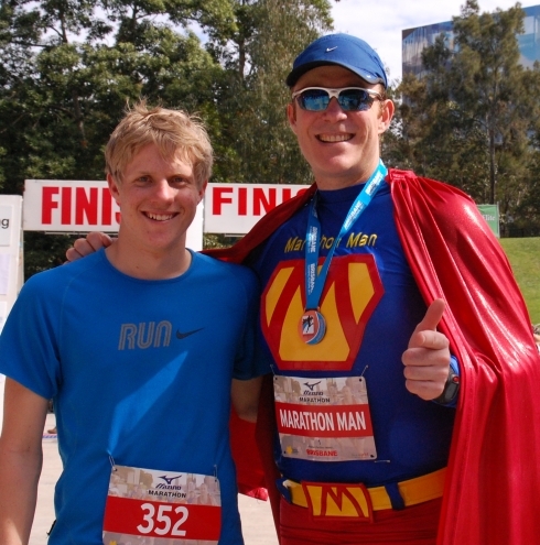 The Marathon Man with nephew Jack after the 2011 Brisbane Marathon.